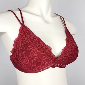 Rose + Vine Women's Red Lace Padded Criss Cross Split Straps Bralette L - XL